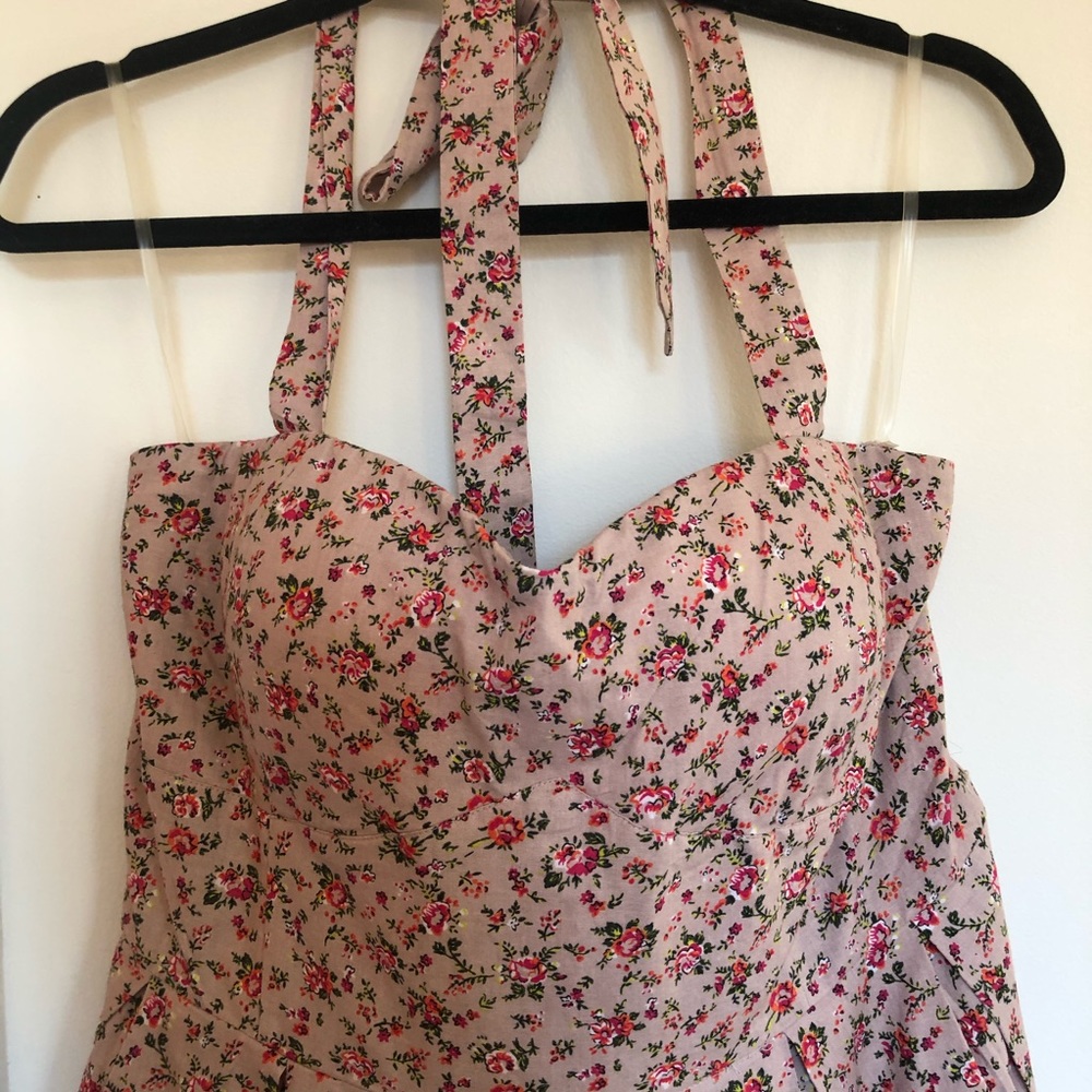 🌻floral print fit and flare halter dress